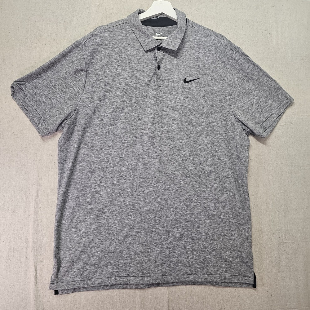 Nike‎ Dri-Fit Men's XL Tour Gray Black Polo Golf Shirt Vented Collar DV3123-010